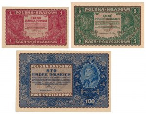 Set di 1, 5 e 100 mkp 1919 (3 pezzi)