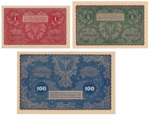 Sada 1, 5 a 100 mkp 1919 (3ks)