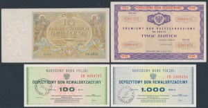 Satz von 10 Zloty 1929 und Spar- und Aufwertungsgutscheinen (4 St.)