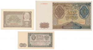 Set of occupation bills and 2 zloty 1948 (3pcs)