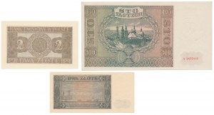 Set of occupation bills and 2 zloty 1948 (3pcs)