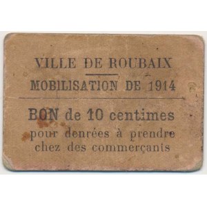 France, Ville de Roubaix, 10 Centimes 1914