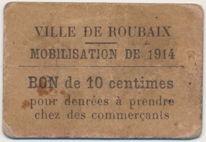 France, Ville de Roubaix, 10 Centimes 1914
