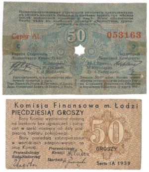 Łódź, 50 kop 1915 und 50 gr 1939 (2 Stück)