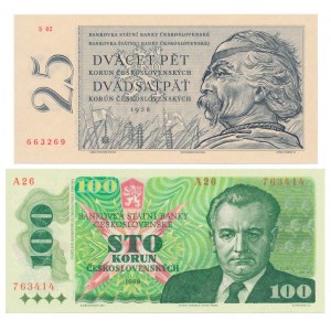 Czechoslovakia, 25 Korun 1958 i 100 Korun 1989 (2pcs)