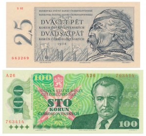 Československo, 25 korún 1958 a 100 korún 1989 (2ks)