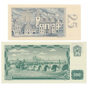 Czechosłowacja, 25 Korun 1961 i 100 Korun (1993) - ze znaczkiem (2szt)