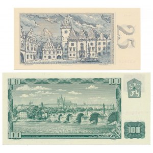 Czechoslovakia, 25 Korun 1961 & 100 Korun (1993) - with stamp (2pcs)