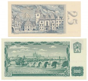 Tchécoslovaquie, 25 Korun 1961 et 100 Korun (1993) - avec timbre (2pcs)