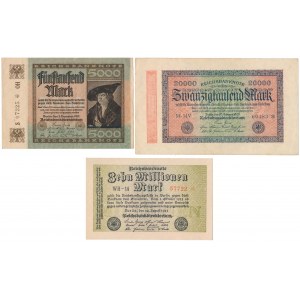 Germany, 5.000, 20.000 mk & 10 mln mk 1922-1923 (3pcs)