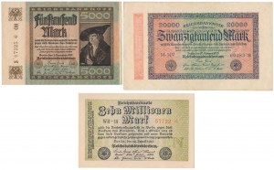 Germany, 5.000, 20.000 mk & 10 mln mk 1922-1923 (3pcs)