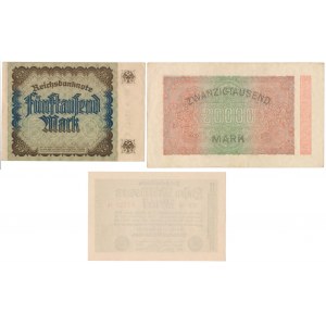 Niemcy, 5.000, 20.000 mk i 10 mln mk 1922-1923 (3szt)