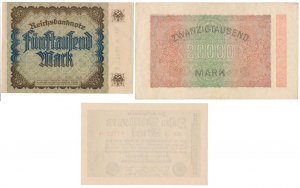 Německo, 5 000, 20 000 mk a 10 milionů mk 1922-1923 (3ks)