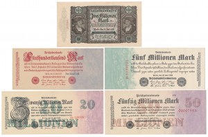 Německo, 500 000 mk - 50 milionů mk 1923 (5ks)