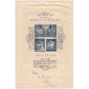 XXV Rocznica Wymarszu Ku Wolności - koperta ze znaczkami z Józefem Piłsudskim