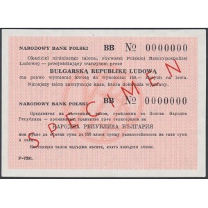 Talon tranzytowy NBP na Bułgarię, 150 zł - SPECIMEN - numeracja zerowa
