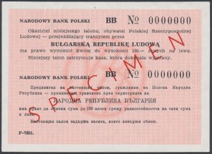 NBP transit voucher for Bulgaria, 150 zloty - SPECIMEN - zero numbering