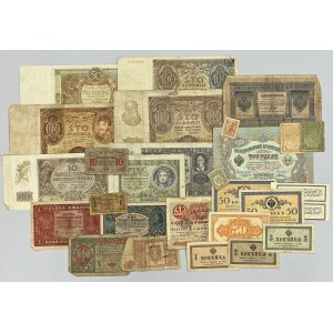 Zestaw banknotów polskich 1916-1946, notgeldy + banknoty z Rosji (27szt)