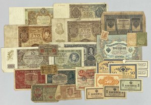 Set of Polish banknotes 1916-1946, notgelds + banknotes from Russia (27pcs)