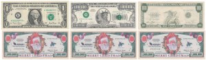 USA, 1 Dollar 2001 in Mappe + ausgefallene Scheine (6Stk)