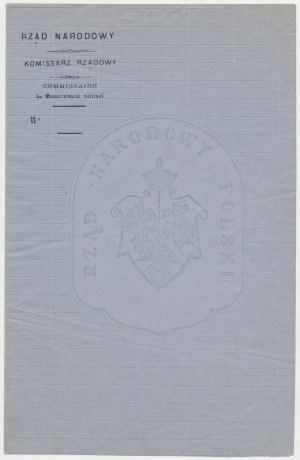 NATIONAL GOVERNMENT OF POLAND paper of the Government Commissar with a striking watermark of the January Uprising