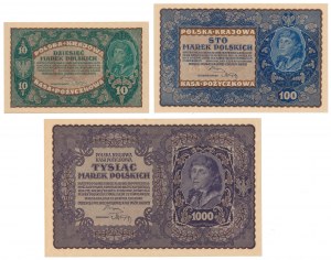 Sada 10, 100 a 1 000 mkp 1919 (3 ks)