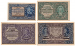 Zestaw 100 - 5.000 mkp 1919-1920 - ładne stany (4szt)
