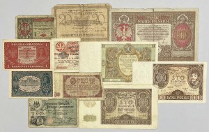 Set of Polish banknotes 1916-1946 + notgeld Czestochowa 1 ruble 1914 (11pcs)