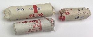 Bank rolls, 2 zloty 1981 (57pcs), 5 zloty 1985 (28pcs) and 10 zloty 1989 (39pcs)