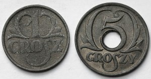 General Government, 1-5 pennies 1939 - set (2pcs)