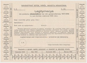Cracow, Legitimacya do pobór ziemniaków, period 1917/1918