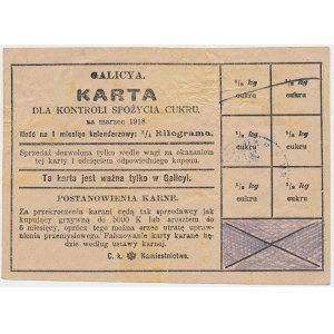 Galicya, Karta dla kontroli spożycia cukru, okres - marzec 1918