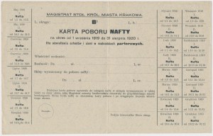 Kraków, Karta poboru nafty - B1, okres 1 września 1919 - 31 sierpnia 1920