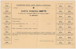 Kraków, Karta poboru nafty - D, okres 1 września 1919 - 31 sierpnia 1920