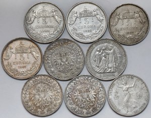 Austro-Ungarico, 5 corone 1907-1909 - set (9 pezzi)