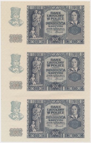20 zloty 1940 - non coupé 3 pièces - sans série ni numérotation