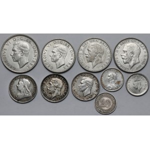 Anglia i Indie, 10 centów - 1/2 korony - zestaw (10szt)