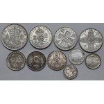 Wlk. Brytania i Indie, 10 centów - 1/2 korony - zestaw (10szt)