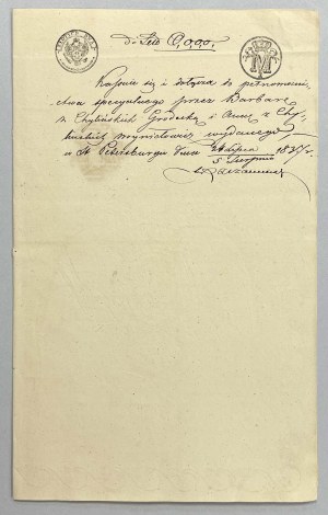 Starý dokument, 1837 - JEZIORNA ve vodoznaku