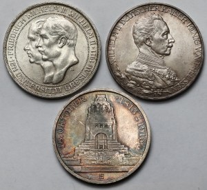 Německo, Prusko, 3 marky 1911-1913 - sada (3ks)