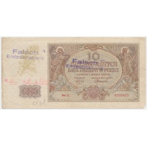 Falsyfikat z epoki 10 złotych 1940 - ze stemplem FALSCH EMISSIONSBANK