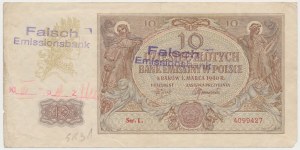 Falsification of period 10 gold 1940 - with stamp FALSCH EMISSIONSBANK