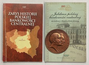 Polish central banking - outline of history and jubilee with coins and banknotes written (2pc)