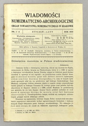 Numismatic and Archaeological News 1919/1-2