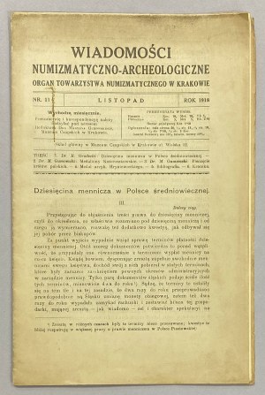 Numismatic and Archaeological News 1918/11