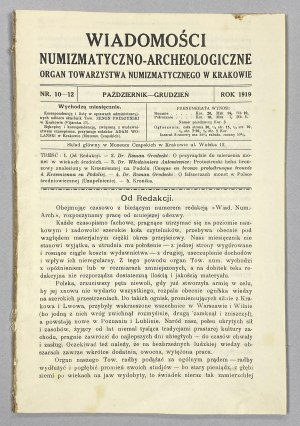 Wiadomości Numizmatyczno-Archeologiczne 1919/10-12