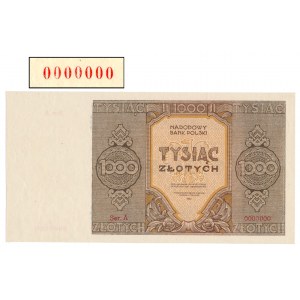 1.000 złotych 1945 - Ser.A 0000000 - bez nadruku WZÓR - RZADKOŚĆ