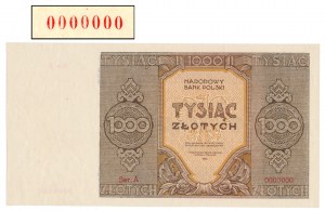 1.000 złotych 1945 - Ser.A 0000000 - bez nadruku WZÓR - RZADKOŚĆ
