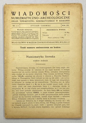 Wiadomości numizmatyczno-archeologiczne 1921/1-6