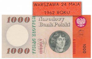 1.000 złotych 1962 - A 0000000 - niewprowadzony do obiegu - RZADKOŚĆ